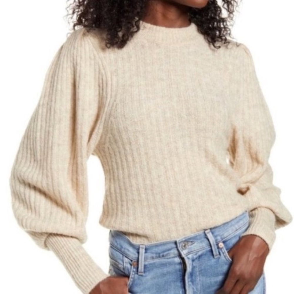 Leith Ribbed Puff Shoulder Sweater